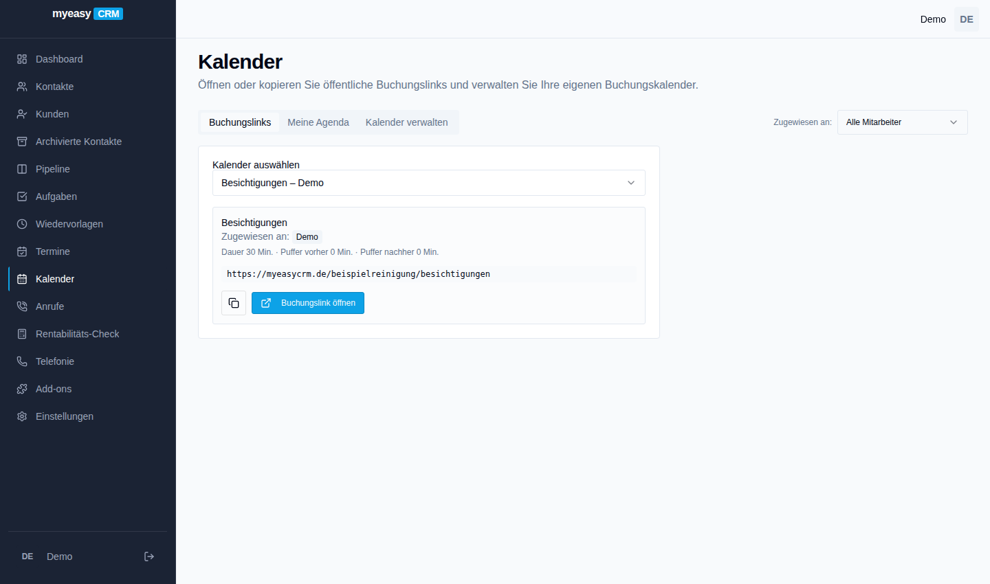 Kalender mit Buchungslink für Besichtigungen